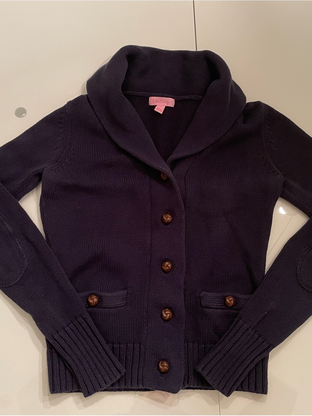 Lilly Pulitzer Navy Shawl Collar Button Cardigan